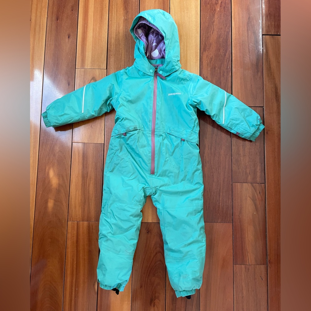 Patagonia Snow Pile Teal Snowsuit with Pink Accents